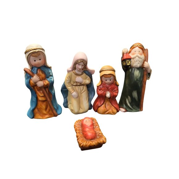 Vintage Ceramic Nativity Scene Figurines  Set Of 5 - Picture 1 of 10